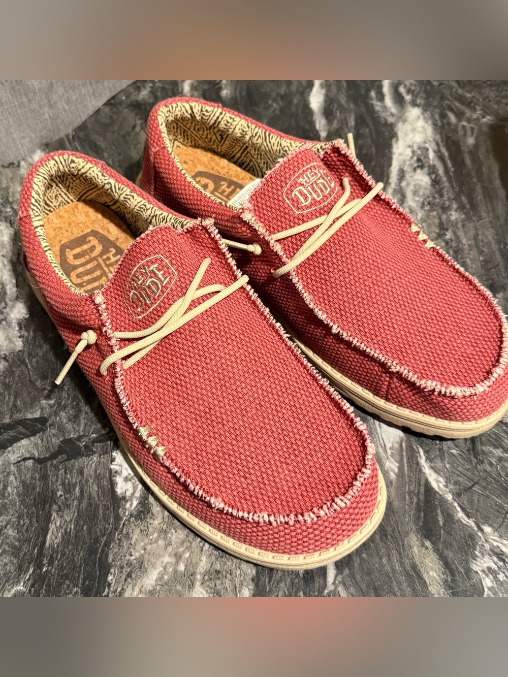 Hey Dude Casual Slip-On Loafers in Red with Cream Laces